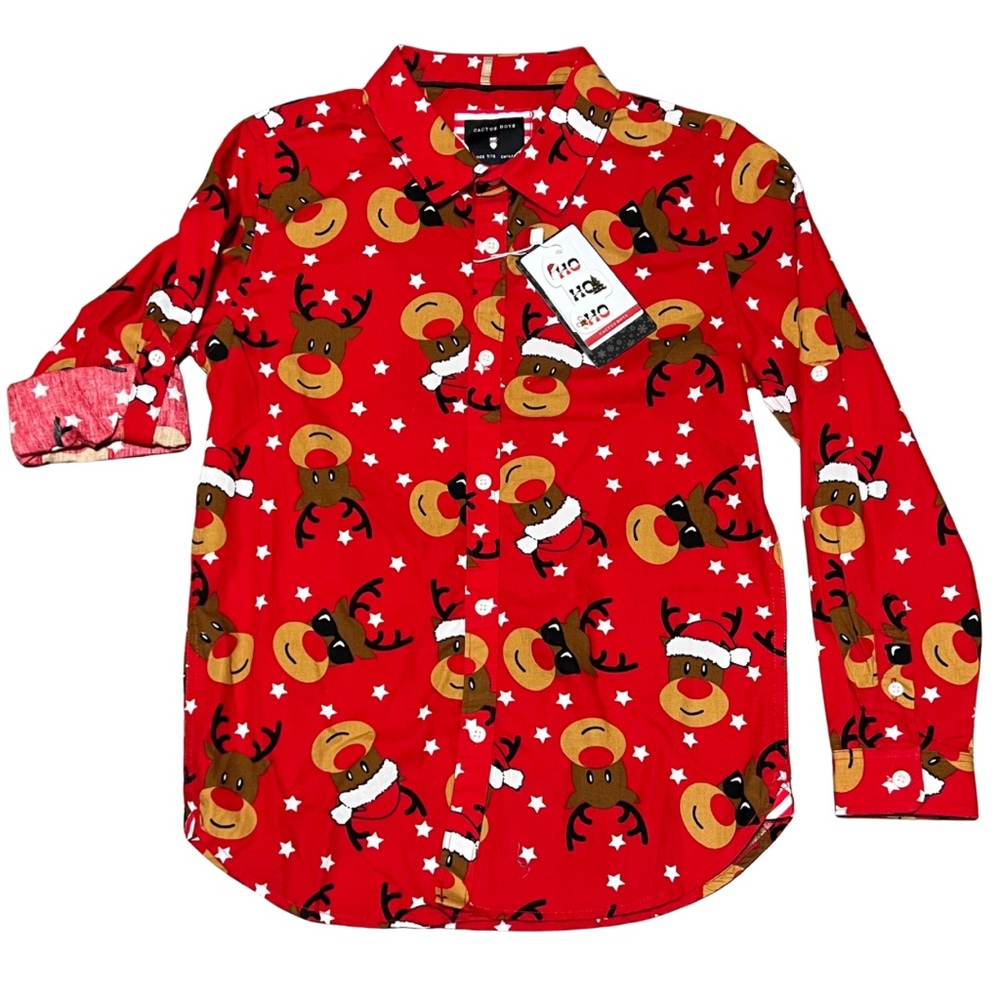 Cactus Boys Red Long Sleeve Reindeer Shirt